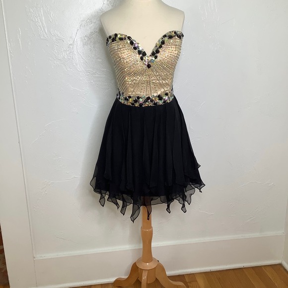 Sherri Hill 1928 Gold & Black Beaded Strapless Prom Dress size 10 EUC - Picture 1 of 12